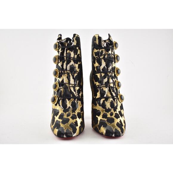 Christian Louboutin Lady See 100 Black Gold Lurex Feline Heel Ankle Bootie 37.5 - Picture 4 of 9